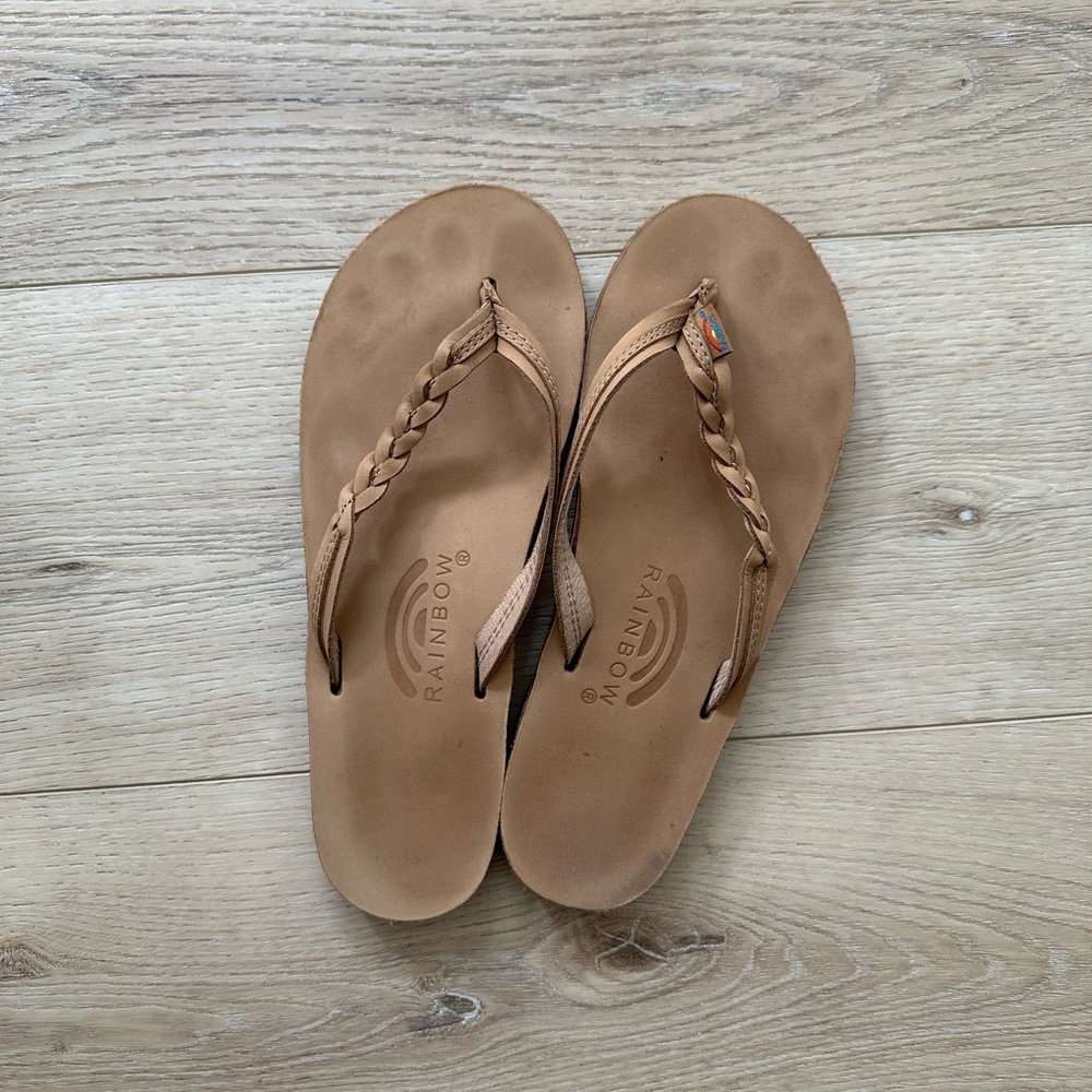 Rainbow braided flip flops Size 7